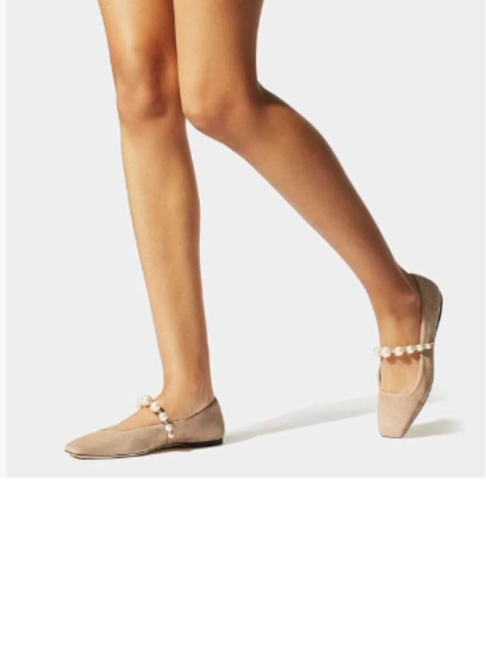 FOWT Nude Square Toe Slip on Flats Pearl Studded Strap Elegant Wedding Pumps